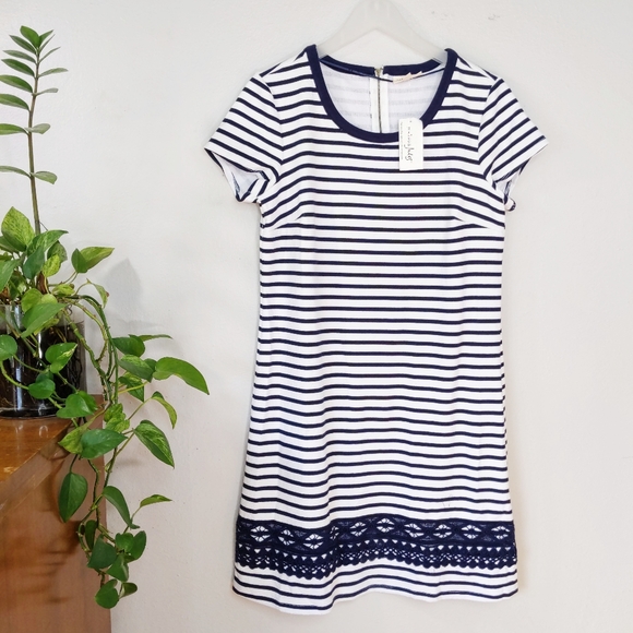 Maison Jules Dresses & Skirts - NWT Med Maison Jules Striped Embroidered Dress